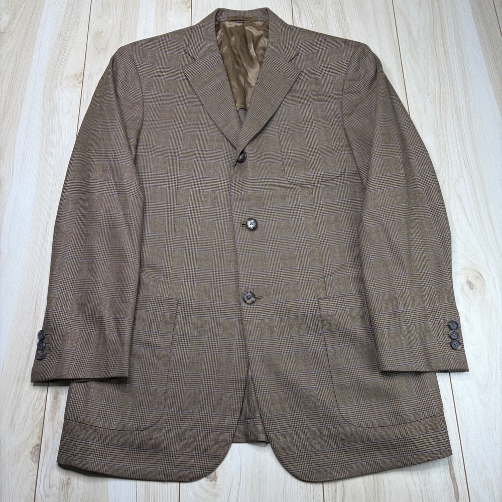 GIANLUCA ISAIA NAPOLI Super 140s Wool Glen Plaid Half-Lined Blazer Mens 40R